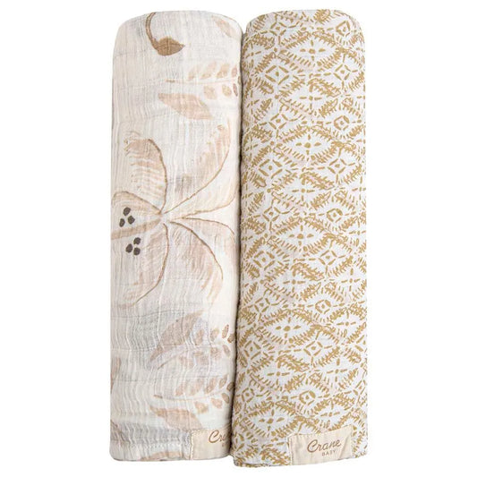 Crane Kendi Swaddle Wraps - Beige and Safari Animal (Pack of 2)