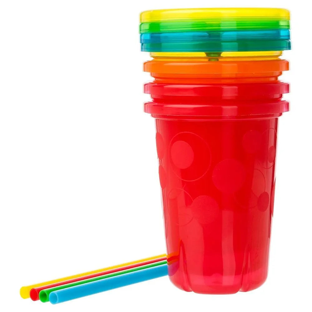The First Years أكواب بشفاط للاستخدام ثم الرمي - عبوة من 4 (10oz، 18 شهرًا +)