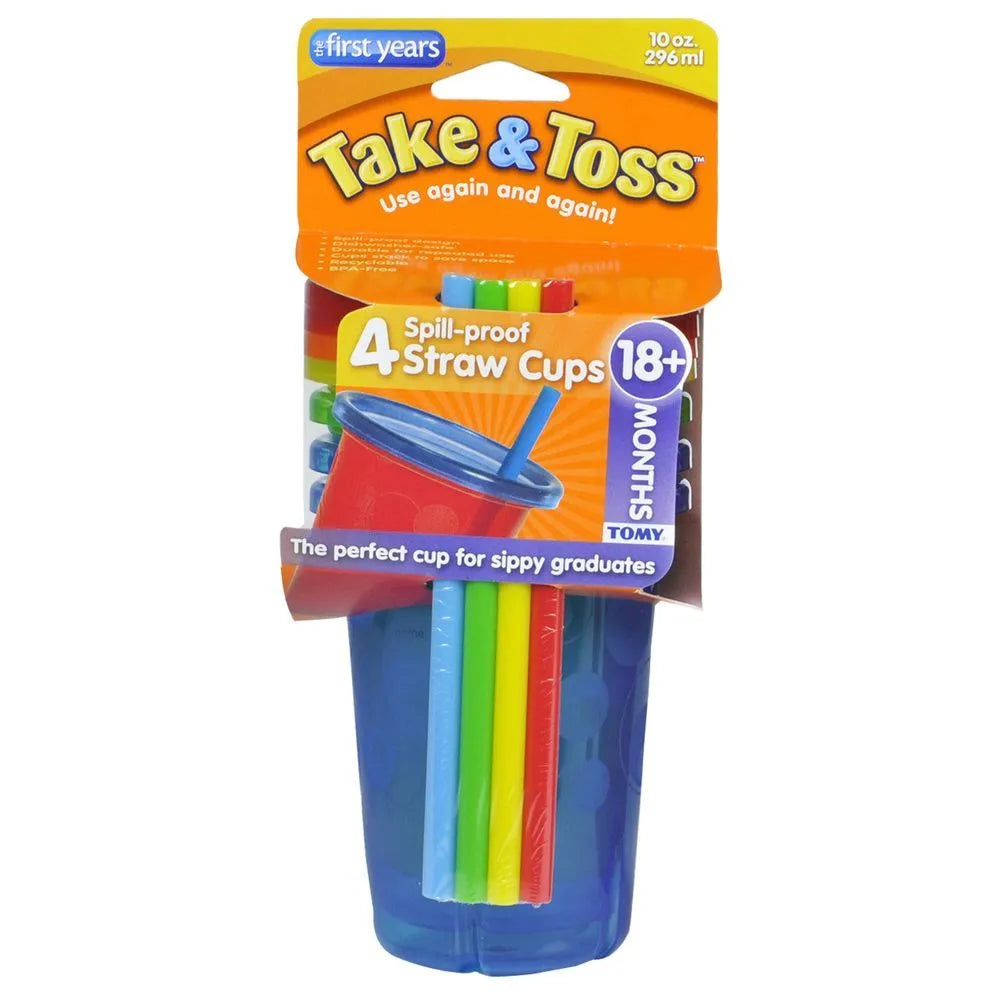 The First Years Take And Toss Straw Cups - Pack of 4 (10oz, 18 Months +)