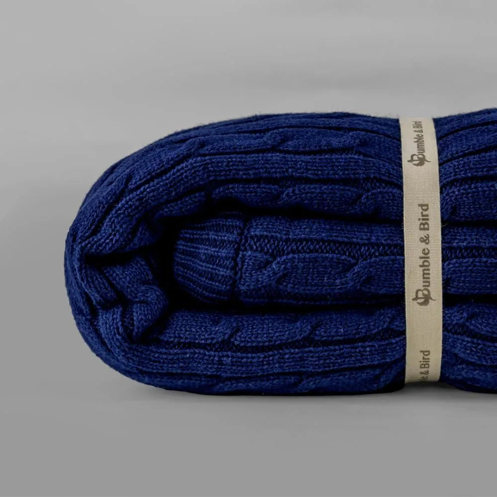 Bumble & Bird Knitted Blanket With Sherpa Back (Blue)