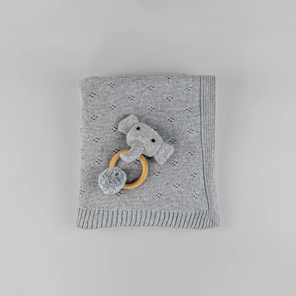 Bumble & Bird Knitted Blanket With Rattle