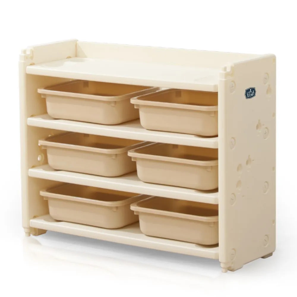 Little Story Kids Toys Storage With 6 Bins And Block Building Top (White)