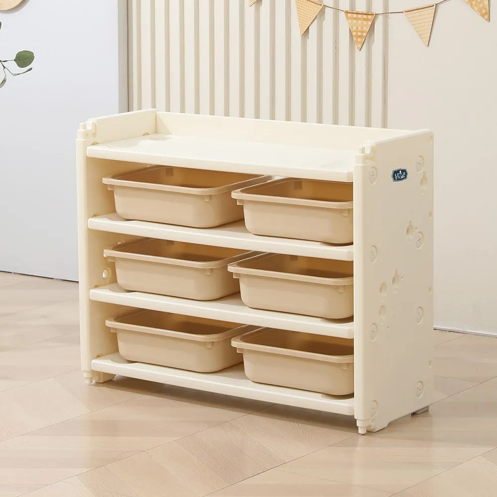 Little Story Kids Toys Storage With 6 Bins And Block Building Top (White)