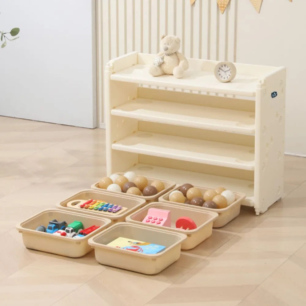 Little Story Kids Toys Storage With 6 Bins And Block Building Top (White)