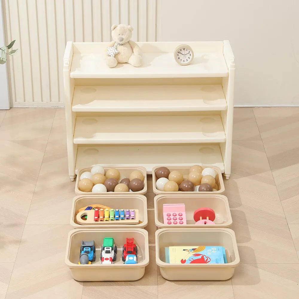 Little Story Kids Toys Storage With 6 Bins And Block Building Top (White)
