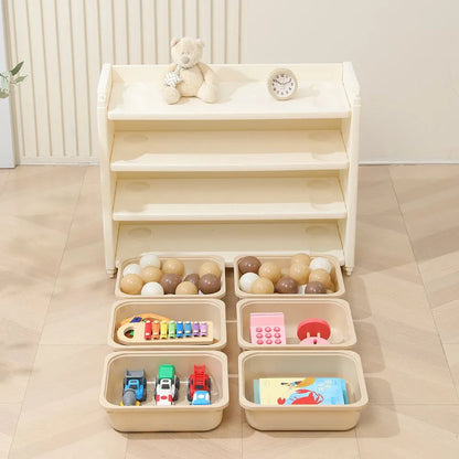 Little Story Kids Toys Storage With 6 Bins And Block Building Top (White)