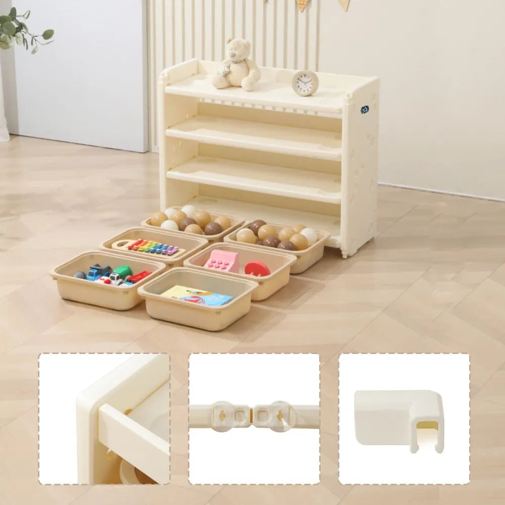 Little Story Kids Toys Storage With 6 Bins And Block Building Top (White)