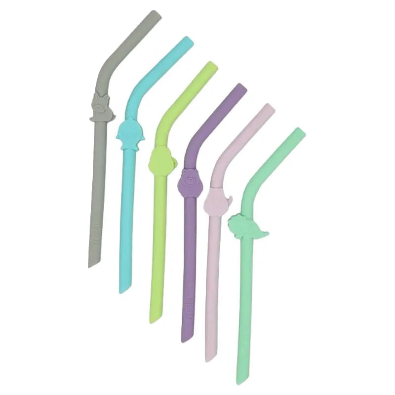 Melii Silicone Straws with Animals Clip Design & Cleaning Brush (6 Pcs)