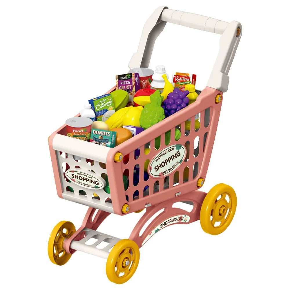 Little Story Role Play Market Shopping Cart Toy Set (Pink, 56 Pcs)
