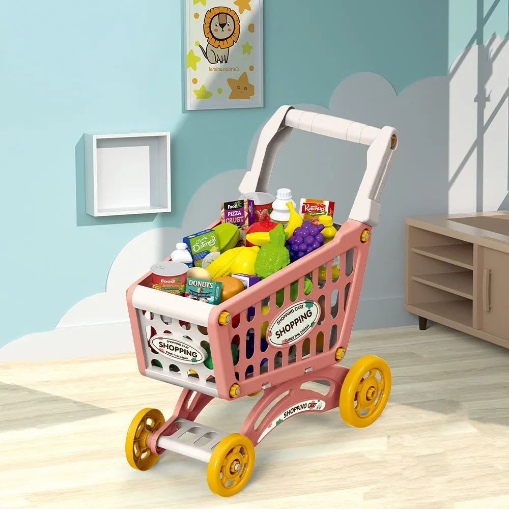 Little Story Role Play Market Shopping Cart Toy Set (Pink, 56 Pcs)