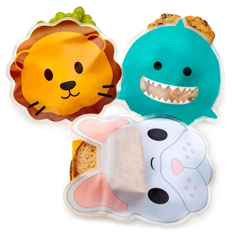 Melii Reusable Snack Bags Bags With Zip Closure Animals Design (6 Pcs)