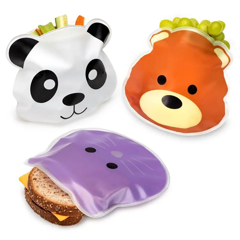 Melii Reusable Snack Bags Bags With Zip Closure Animals Design (6 Pcs)