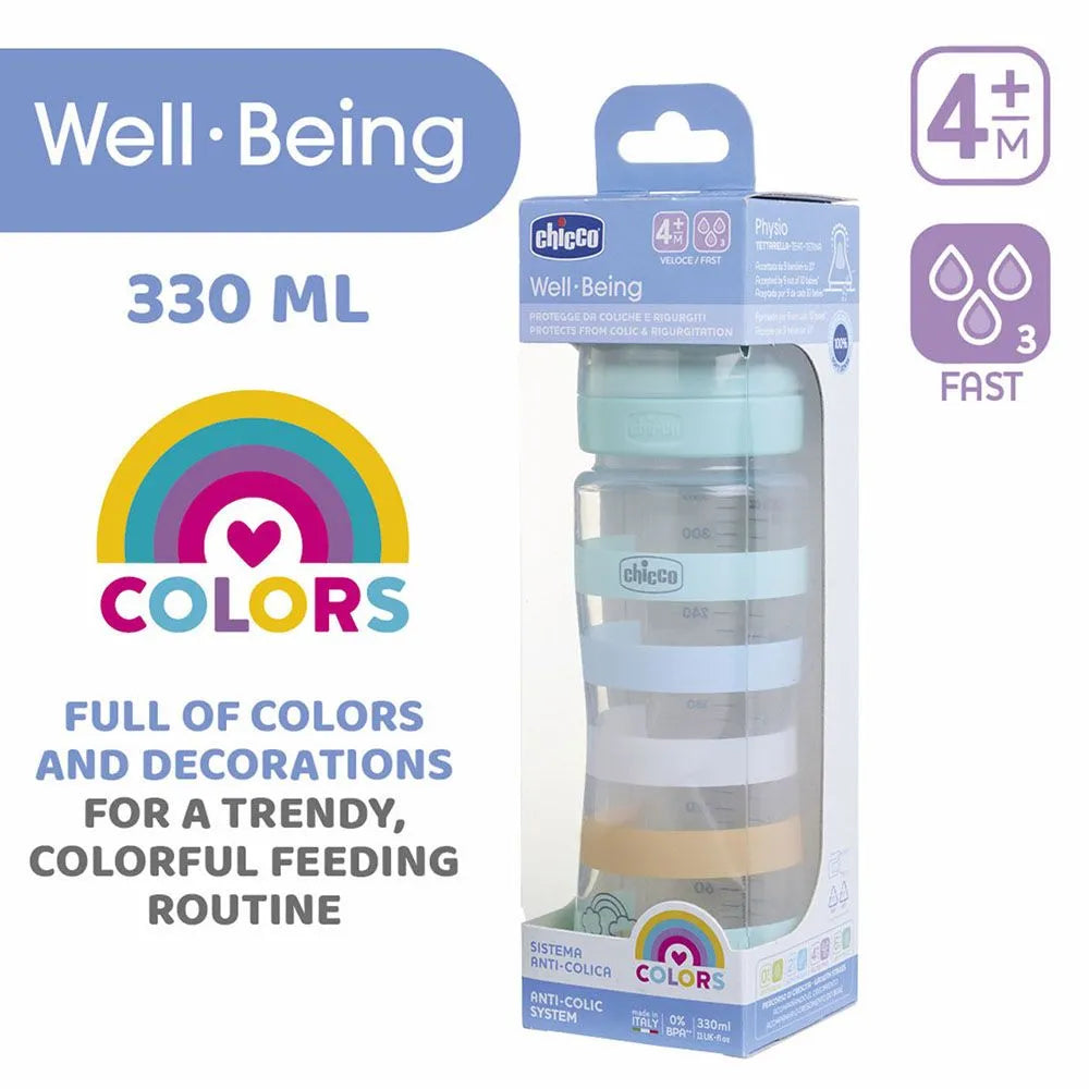 Chicco Well-Being Feeding Bottle - Fast Flow Silicone Nipple (330 ml)