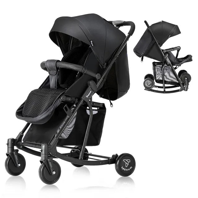 Teknum Stroller with Rocker & Red Diaper Tote Bag – Black.