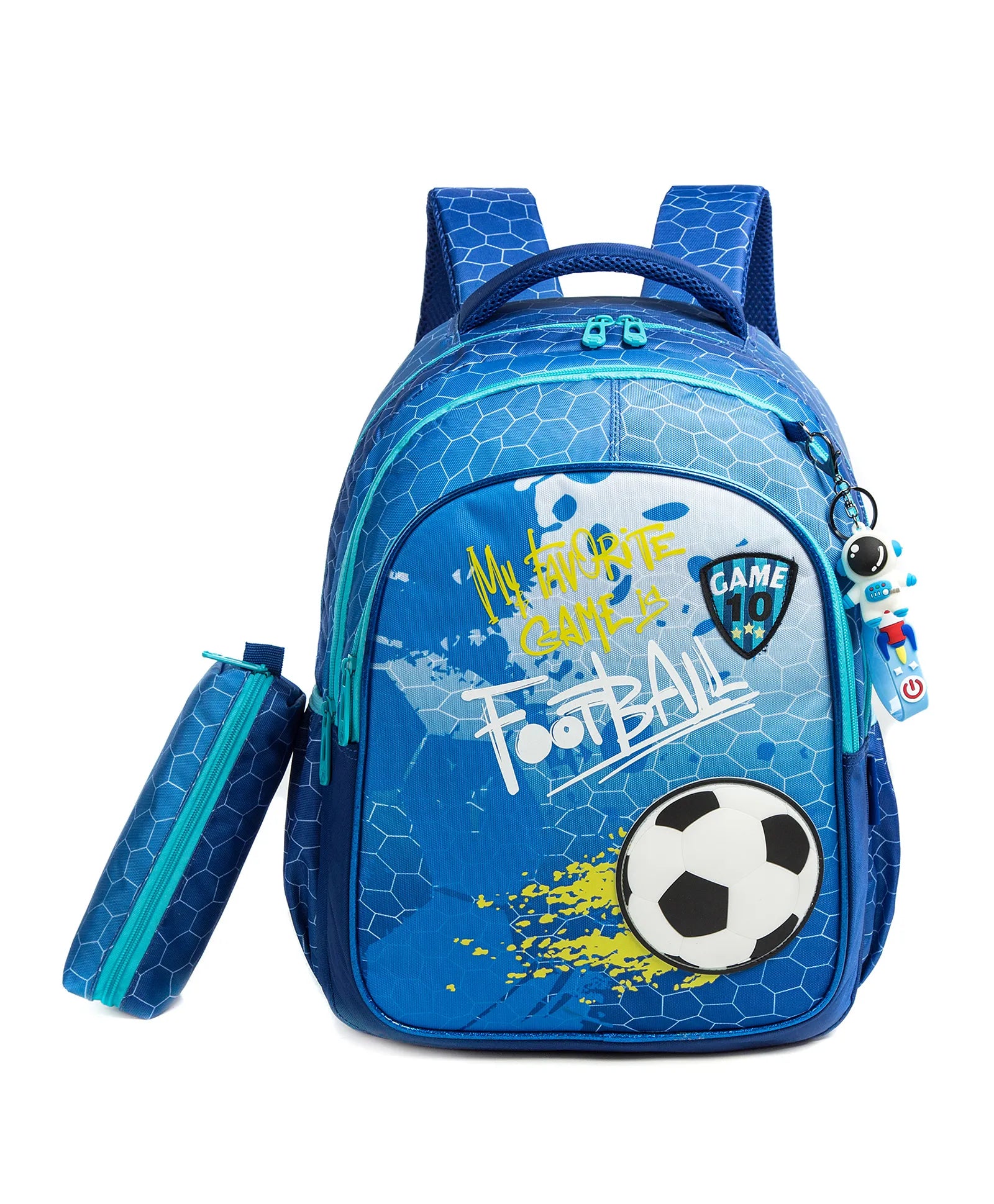 Eazy Kids 17 School Bag Lunch Bag Pencil Case Set of 3 (Football Blue)