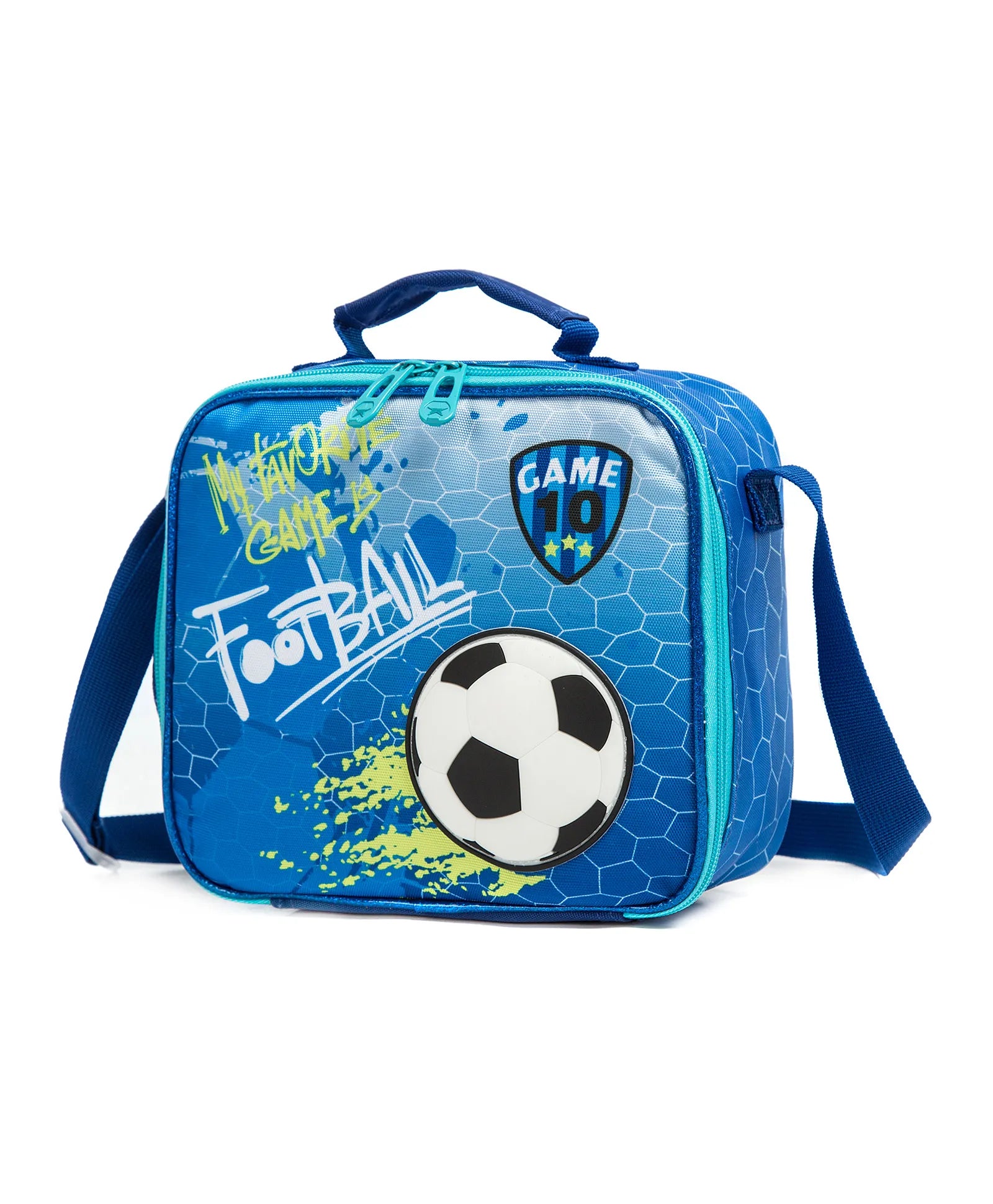 Eazy Kids 17 School Bag Lunch Bag Pencil Case Set of 3 (Football Blue)