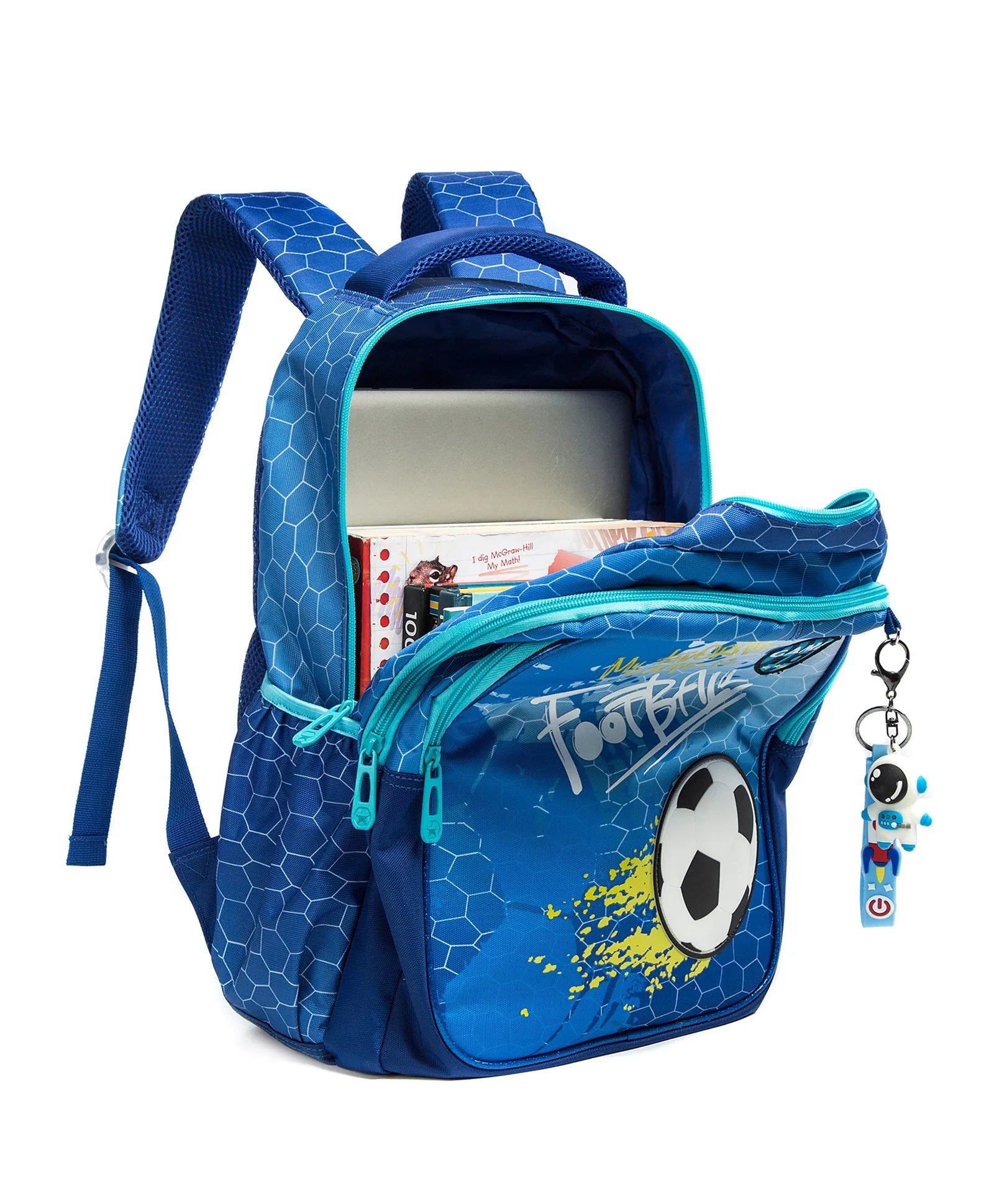 Eazy Kids 17 School Bag Lunch Bag Pencil Case Set of 3 (Football Blue)