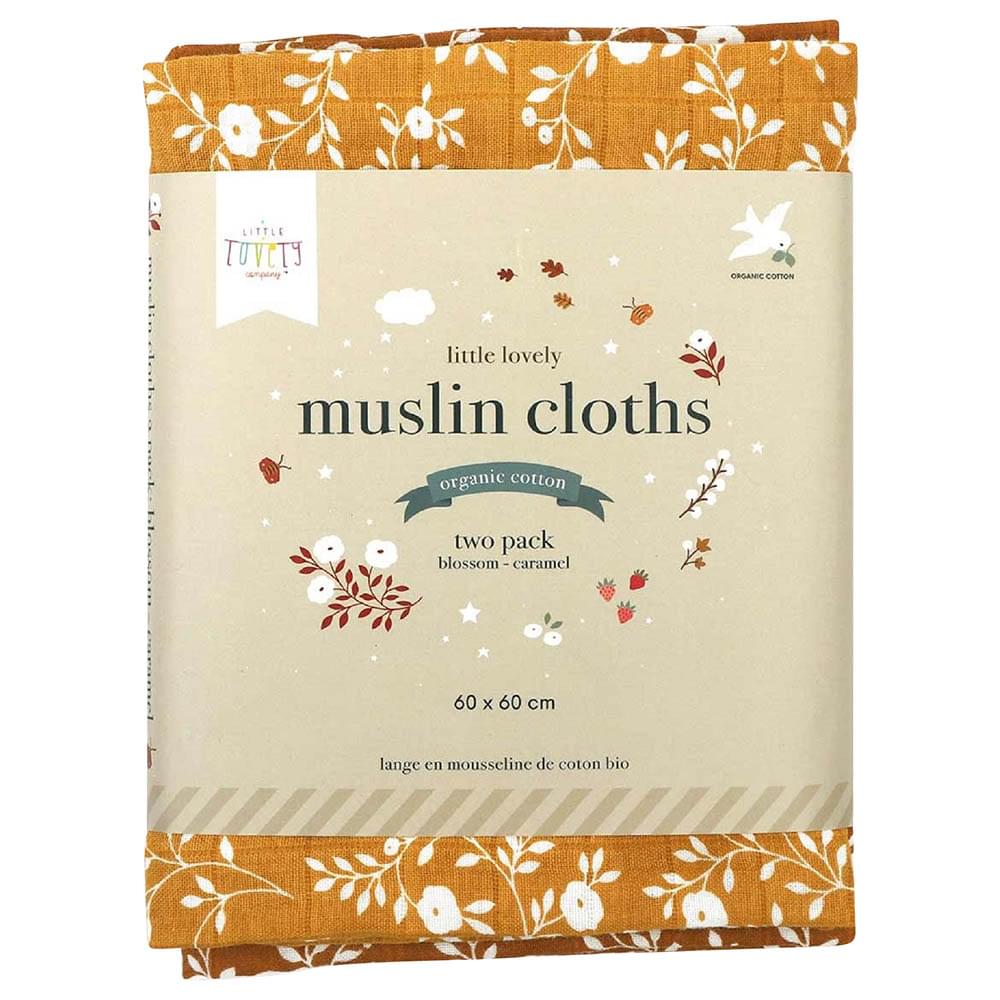A Little Lovely Company Muslin Cloth (60cm x 60cm, Blossom/Caramel) - Set of 2