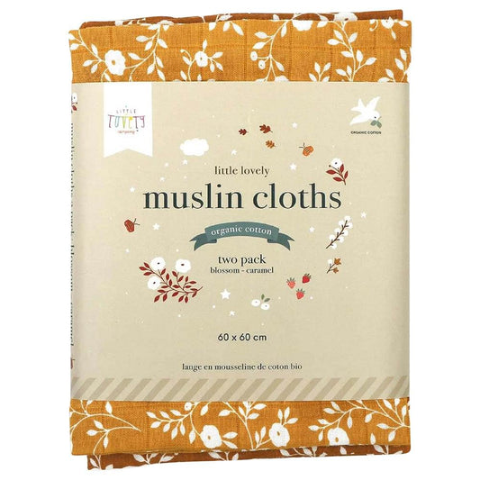 A Little Lovely Company Muslin Cloth (60cm x 60cm, Blossom/Caramel) - Set of 2