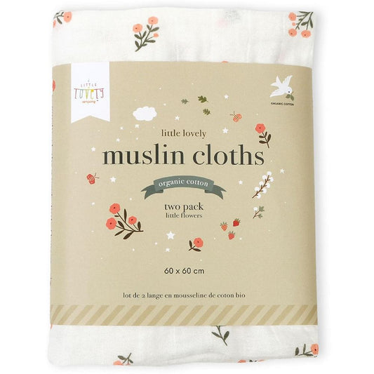 A Little Lovely Company Muslin Cloth (60cm x 60cm, Little Flower) - Set of 2