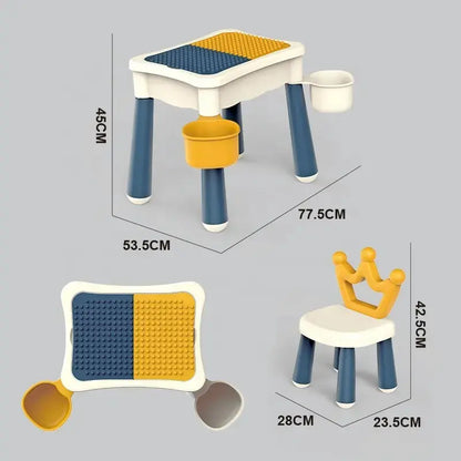 Bibi Inn - Multifunctional Kids Study Desk & Building Block Table with Crown Chair