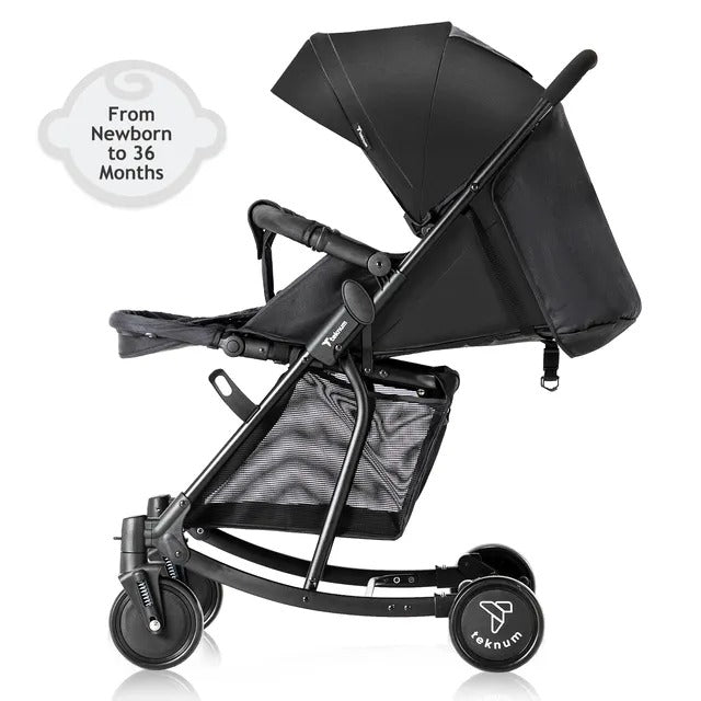 Teknum Stroller with Rocker & Blue Diaper Tote Bag – Black.
