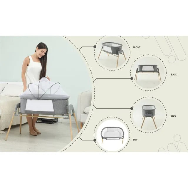 Teknum 3-in-1 Baby Rocker Bassinet With Mosquito Net – Grey