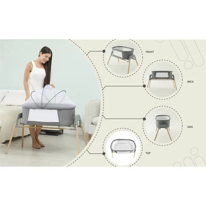 Teknum 3-in-1 Baby Rocker Bassinet With Mosquito Net – Grey