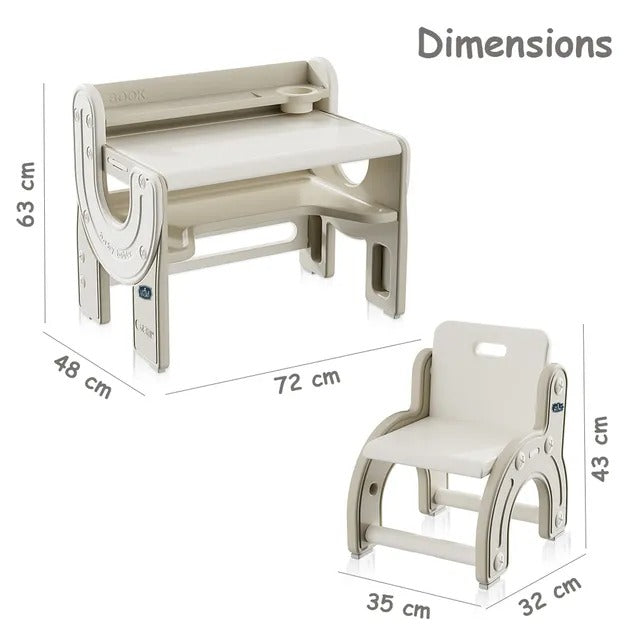 Little Story Multipurpose Study Table And Chair Set – Beige, 2pcs