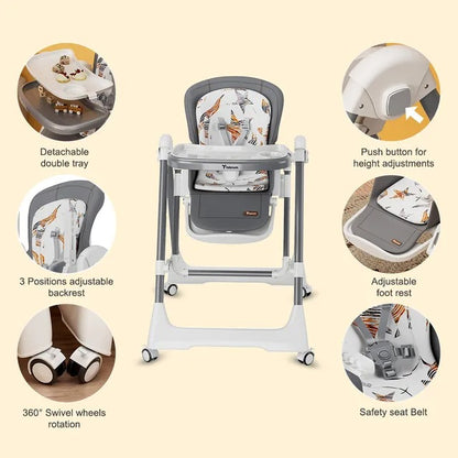 Teknum 5-in-1 Convertible Swing And High Chair - Grey