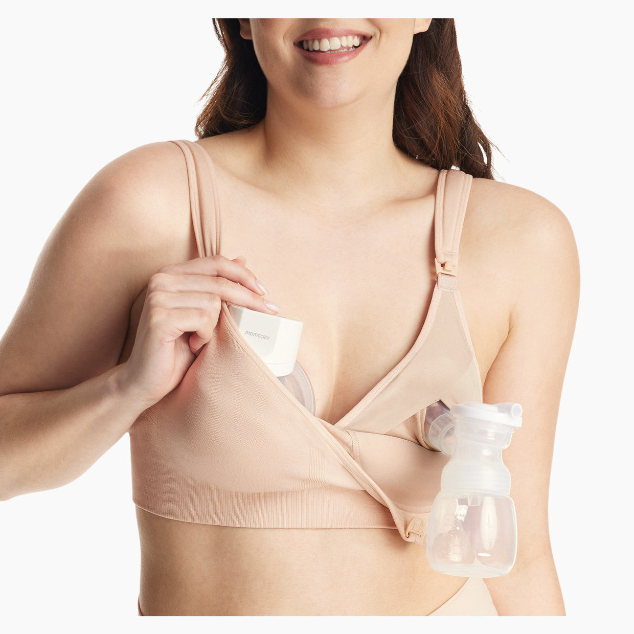 Momcozy All-in-One Super Flexible Pumping Bra, Beige