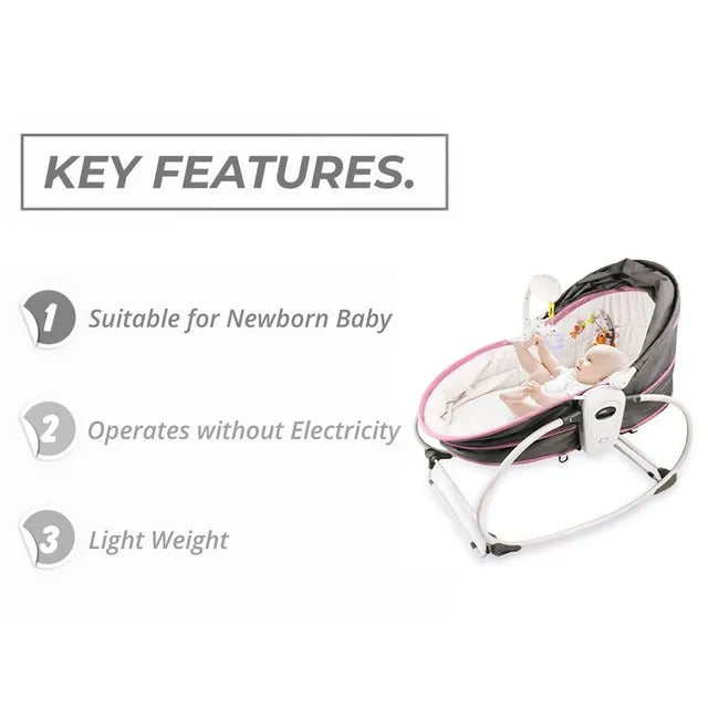 Teknum 5-in-1 Cozy Rocker Bassinet With Awning & Mosquito Net – Pink