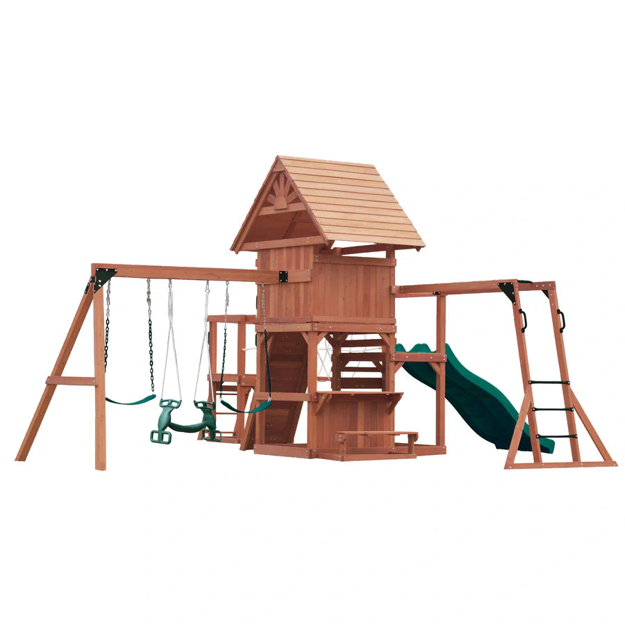 Mountpeak Double Decker Everest Swing Set & Playhouse With Wooden Roof