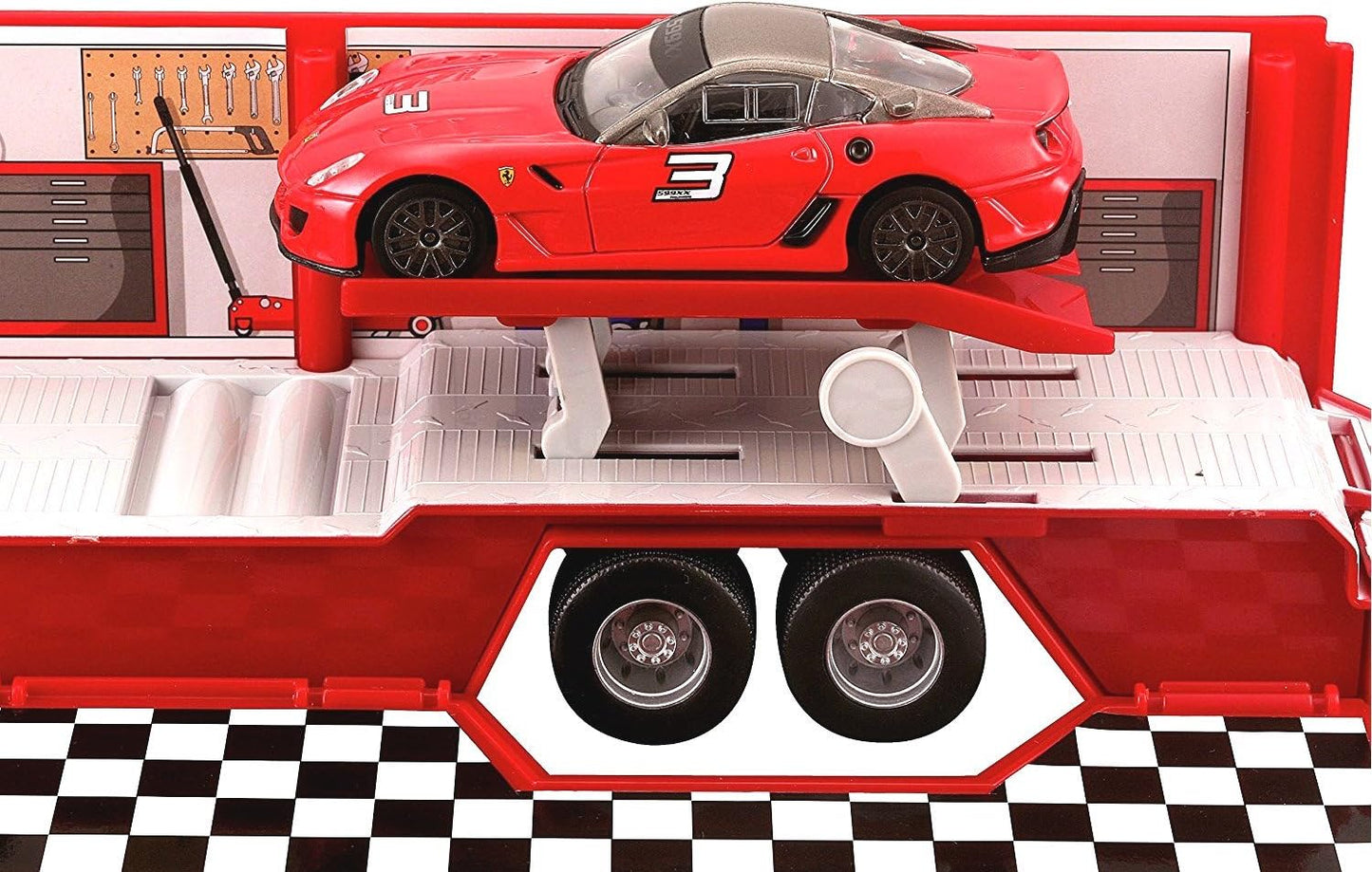 Bburago Ferrari Race & Play Racing Hauler – 1:43 Scale, Red
