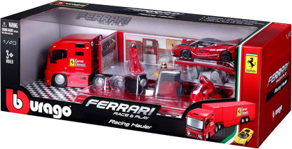 Bburago Ferrari Race & Play Racing Hauler – 1:43 Scale, Red