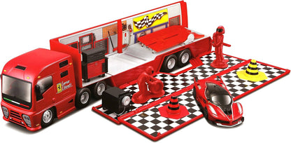 Bburago Ferrari Race & Play Racing Hauler – 1:43 Scale, Red