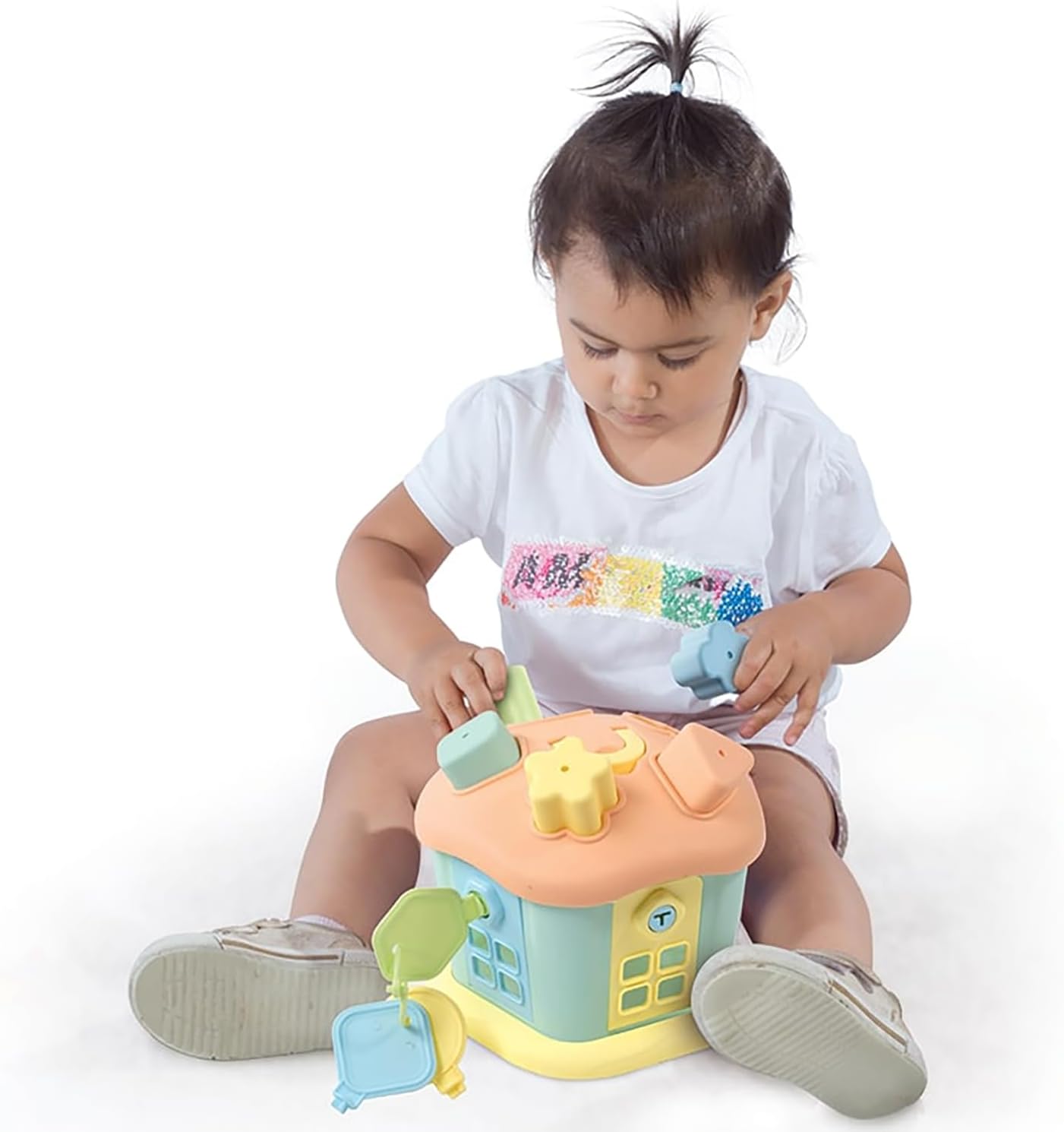 Dolu Shape Sorter – Happy House, 9pc Sort & Play Toy with Lockable Doors