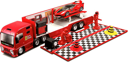 Bburago Ferrari Race & Play Racing Hauler – 1:43 Scale, Red