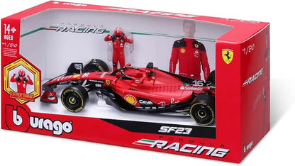 Bburago Ferrari SF-23 With Driver Figure – #16 Charles Leclerc, 1:24 Scale