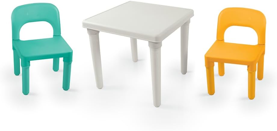 Dolu Table and 2 Chairs Set for Kids – Green, White & Yellow