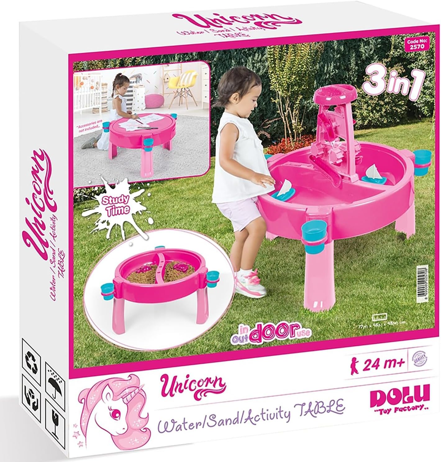 DOLU 3-in-1 Sand, Water & Creativity Activity Table – Pink