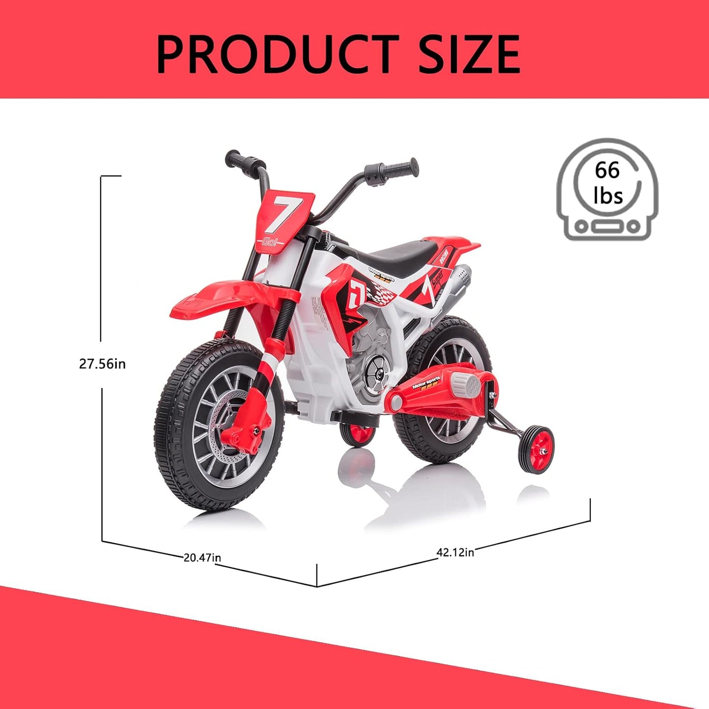Tobbi Kids 12V Electric Off-Road Motorcycle with Training Wheels (Red)