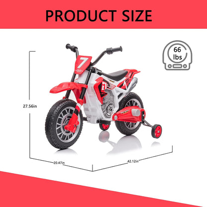 Tobbi Kids 12V Electric Off-Road Motorcycle with Training Wheels (Red)