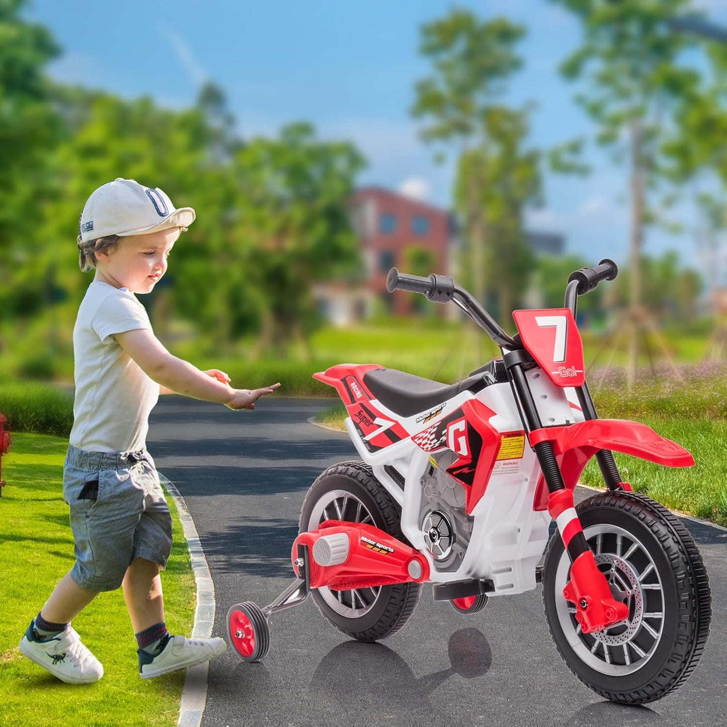 Tobbi Kids 12V Electric Off-Road Motorcycle with Training Wheels (Red)