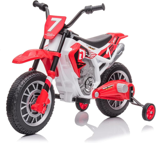 Tobbi Kids 12V Electric Off-Road Motorcycle with Training Wheels (Red)