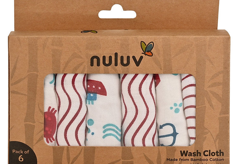 Nuluv Ultra Soft Bamboo Cotton Wash Cloth (Red Anchor) - Pack of 6
