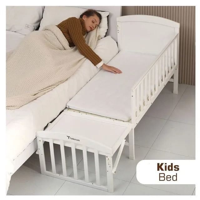 Teknum 7-in-1 Convertible Kids Bed & Bedside Crib – White