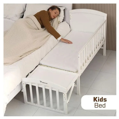 Teknum 7-in-1 Convertible Kids Bed & Bedside Crib – White