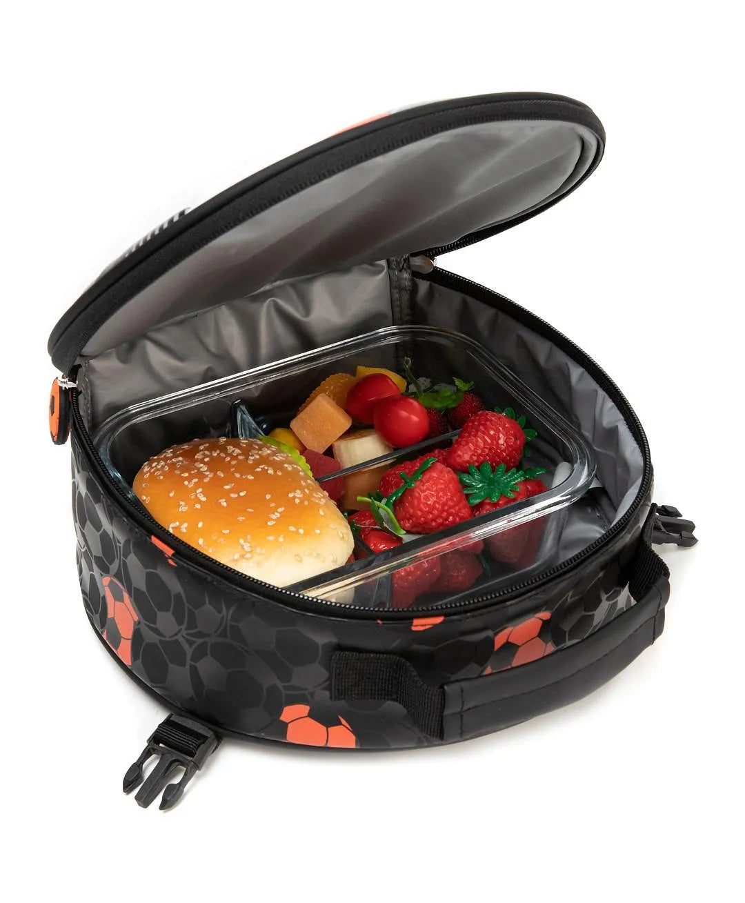 Eazy Kids Trolley School Bag Set of 3 With Lunch Bag and Pencil Case (Football Black)