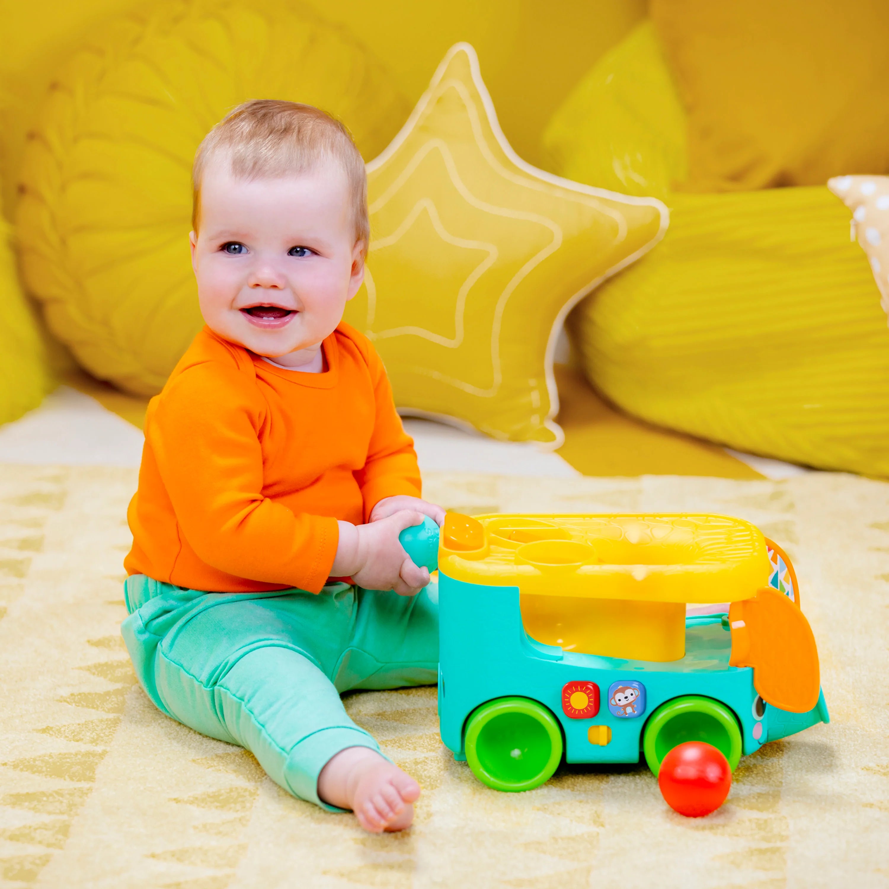Bright Starts Pop & Roll Safari Bus Ball Play Toy
